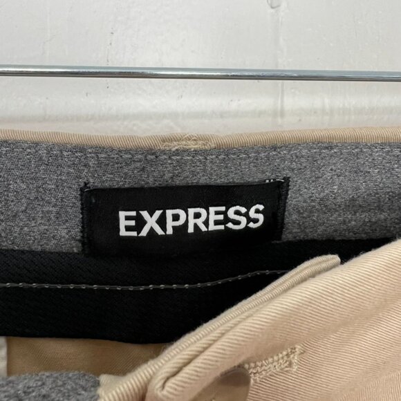 Express 6" Inseam Shorts Beige Flat Front Casual 38 Waist - Picture 2 of 5